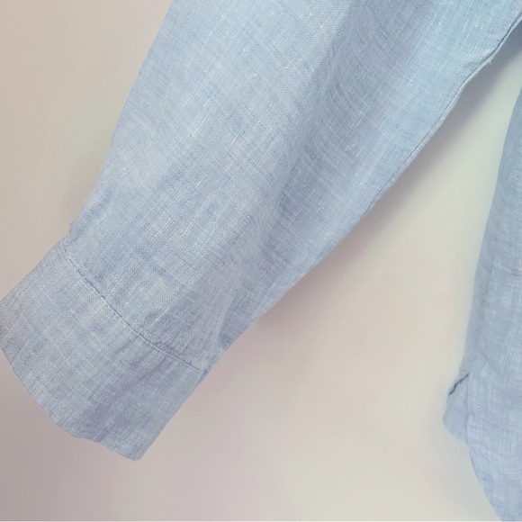 J.Jill Loves Linen Classic Blue Button Up Shirt Contemporary Preppy Coastal - Picture 5 of 11